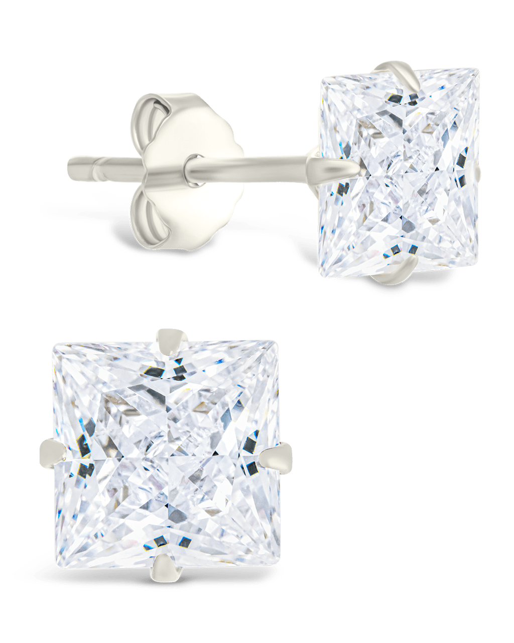 Sterling Silver Princess Cut Prong Set Stud Earrings - Sterling Forever