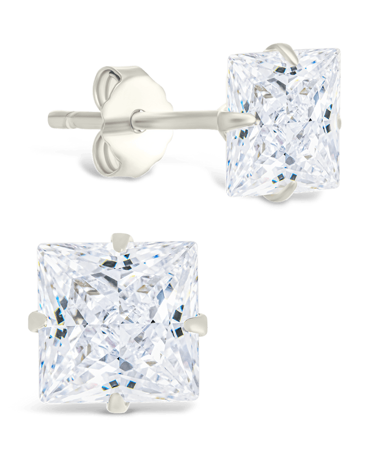Sterling Silver Princess Cut Prong Set Stud Earrings