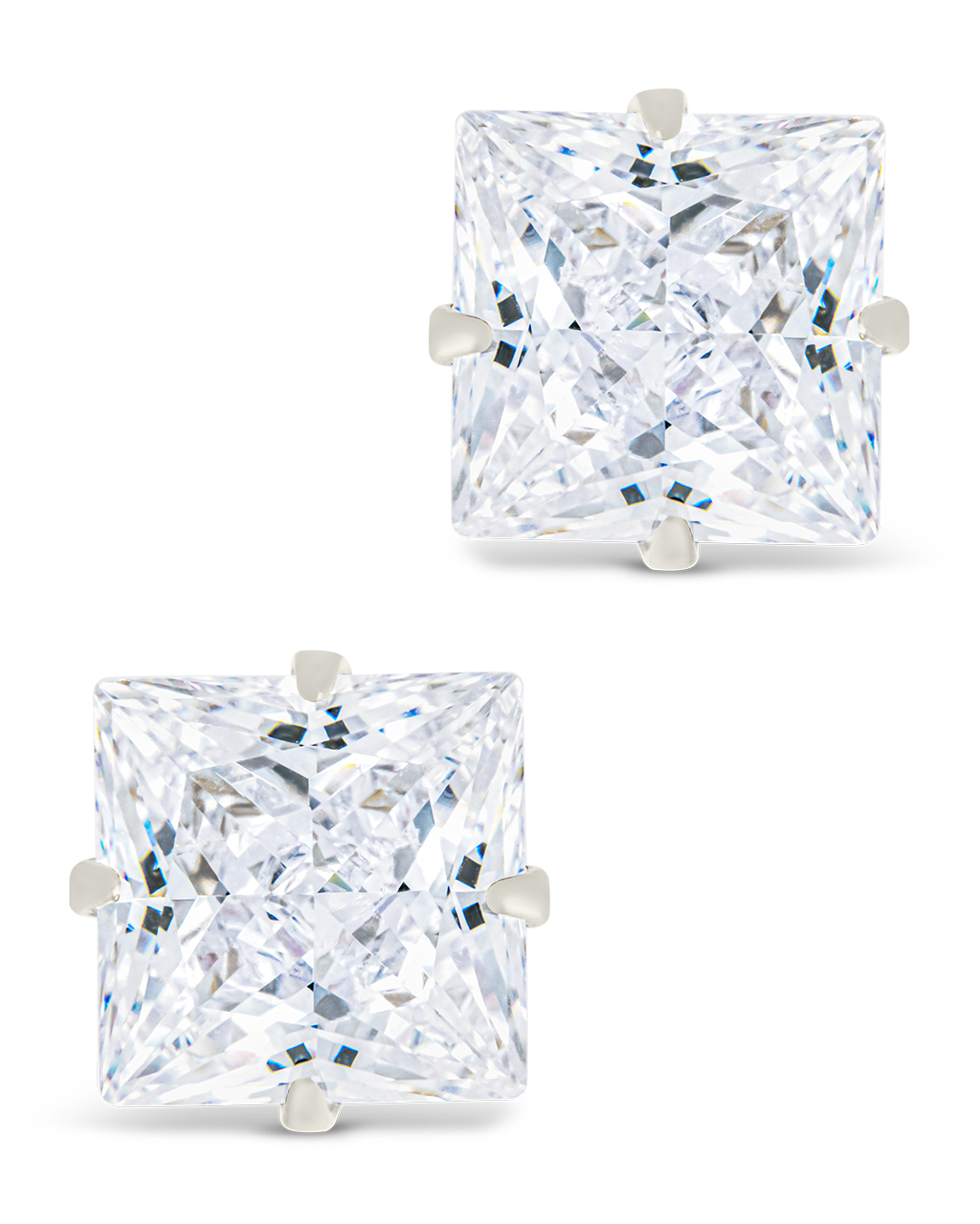 Sterling Silver Princess Cut Prong Set Stud Earrings