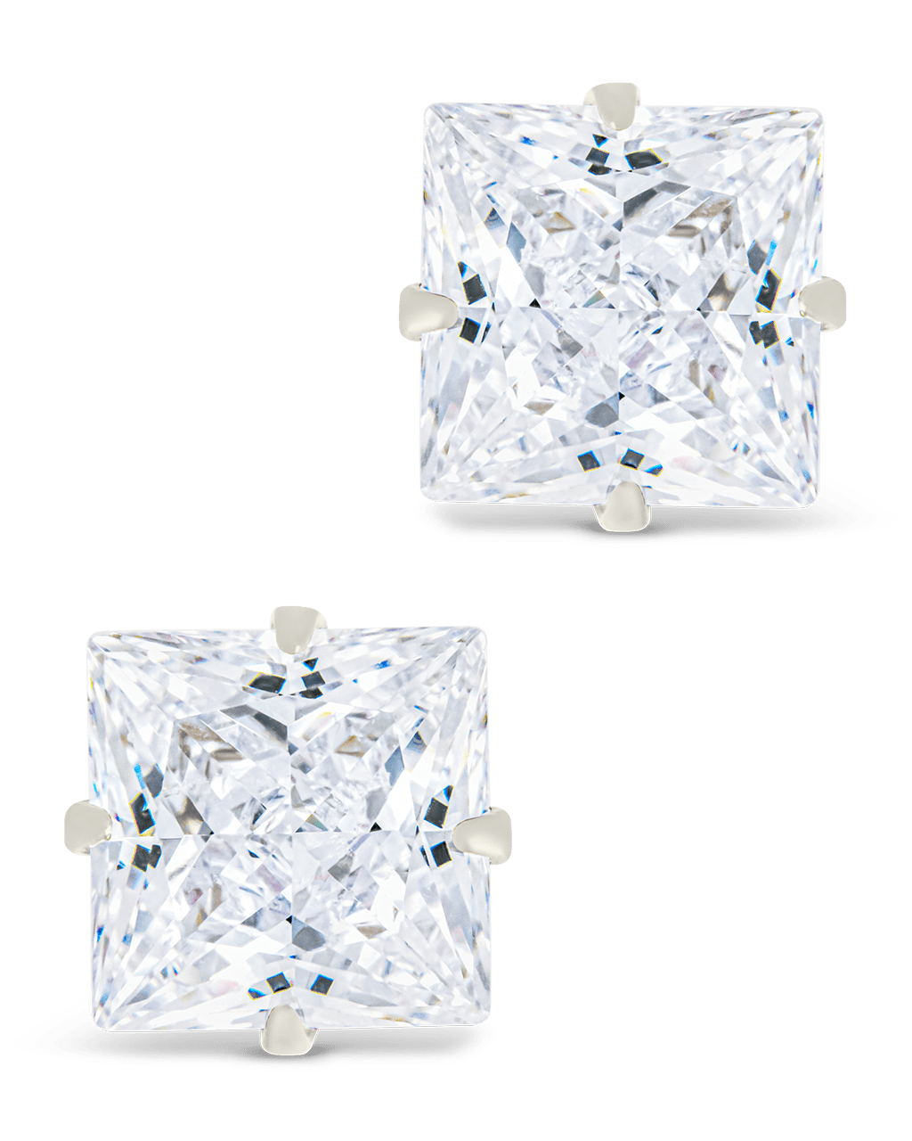 Sterling Silver Princess Cut Prong Set Stud Earrings - Sterling Forever