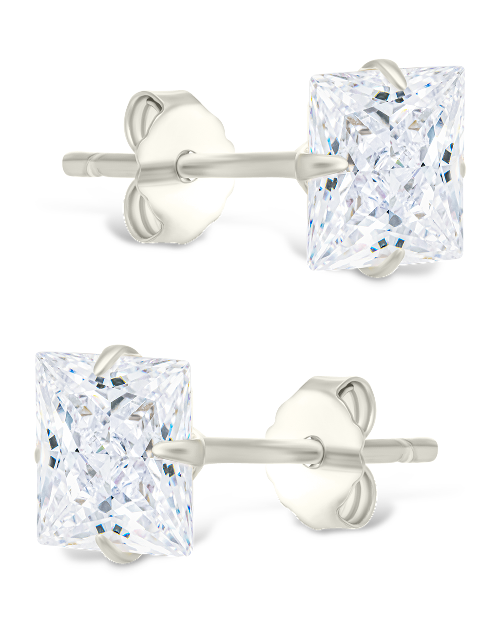 Sterling Silver Princess Cut Prong Set Stud Earrings