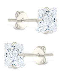 Sterling Silver Princess Cut Prong Set Stud Earrings - Sterling Forever