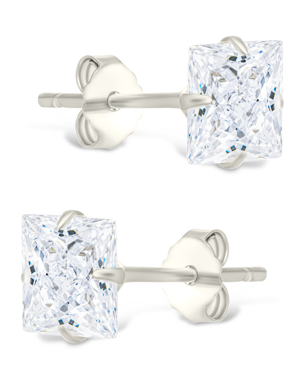 Sterling Silver Princess Cut Prong Set Stud Earrings - Sterling Forever