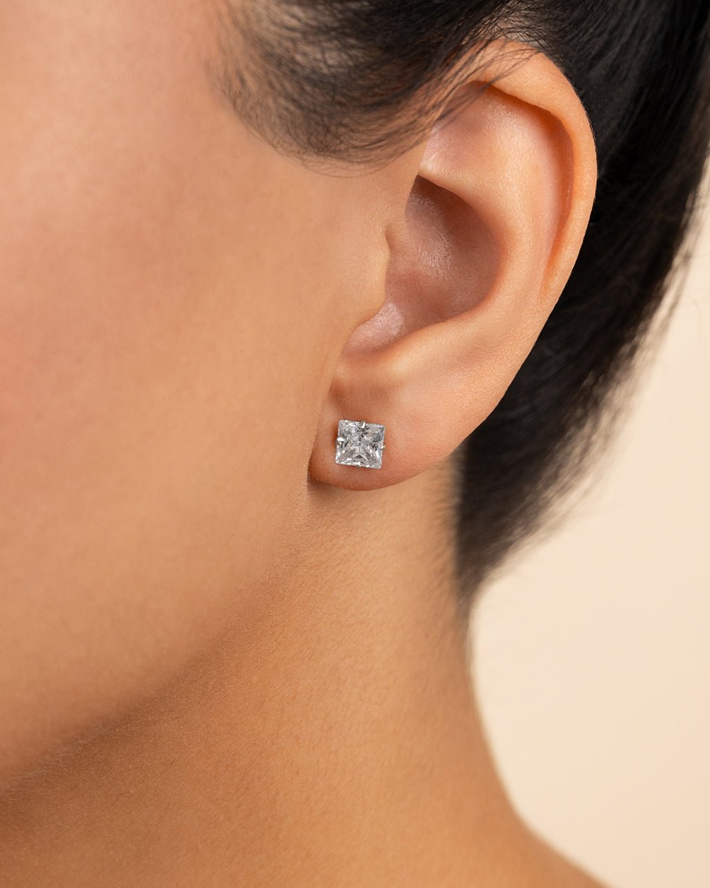 Sterling Silver Princess Cut Prong Set Stud Earrings - Sterling Forever