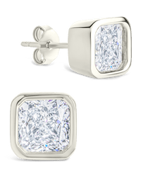 Sterling Silver Radiant Cut Bezel Set Stud Earrings - Sterling Forever