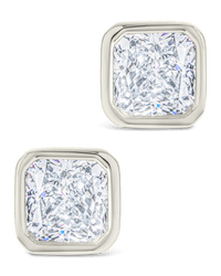 Sterling Silver Radiant Cut Bezel Set Stud Earrings - Sterling Forever