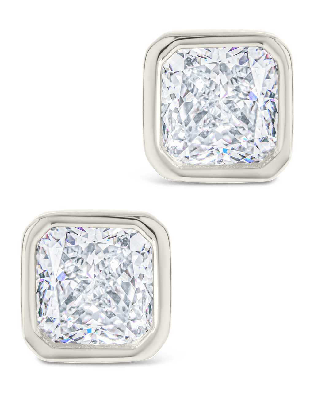 Sterling Silver Radiant Cut Bezel Set Stud Earrings - Sterling Forever