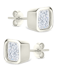 Sterling Silver Radiant Cut Bezel Set Stud Earrings - Sterling Forever