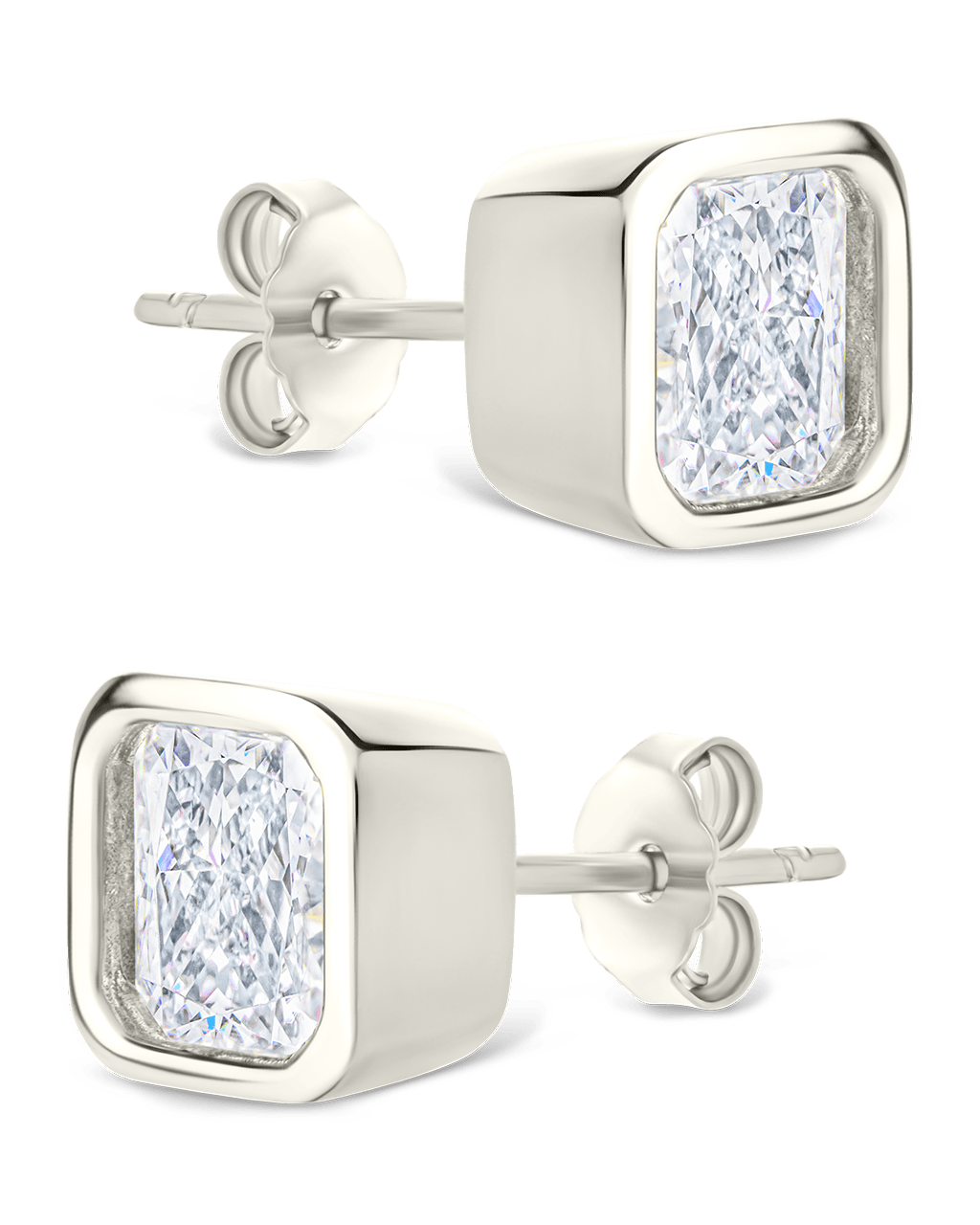 Sterling Silver Radiant Cut Bezel Set Stud Earrings - Sterling Forever