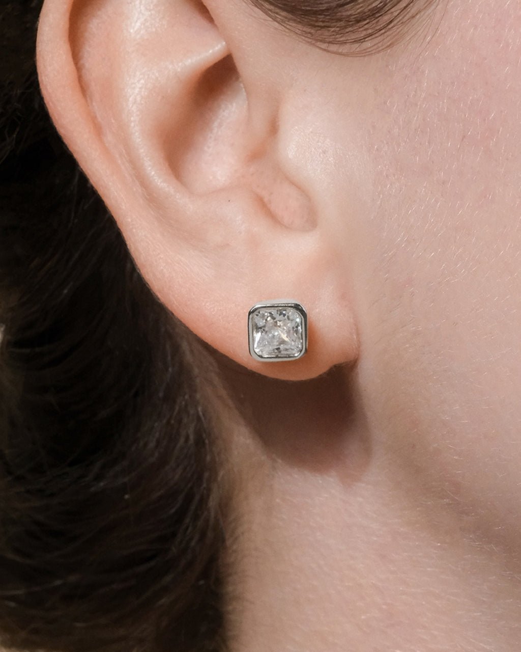 Sterling Silver Radiant Cut Bezel Set Stud Earrings - Sterling Forever