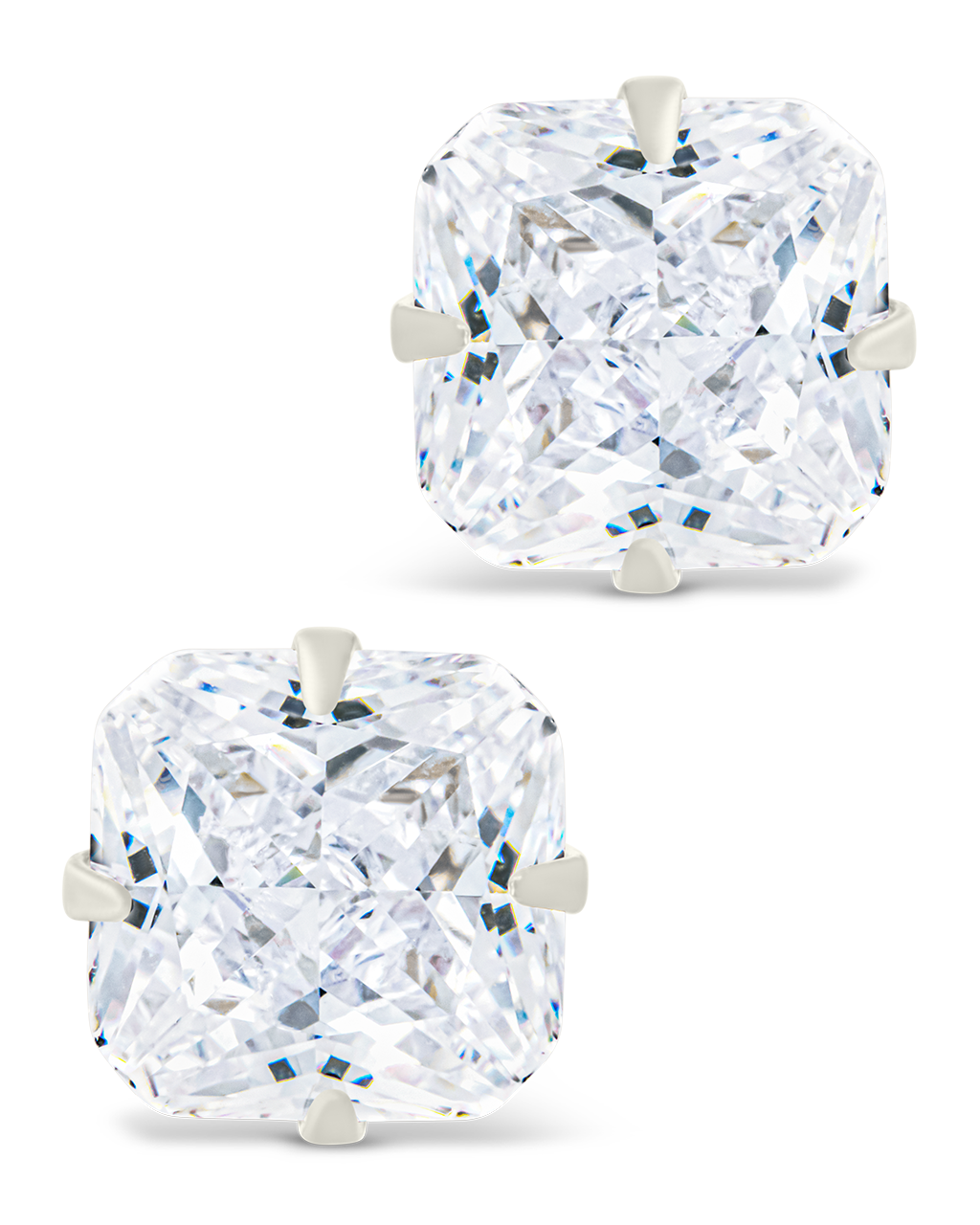 Sterling Silver Radiant Cut Prong Set Stud Earrings