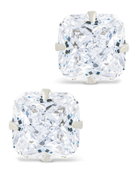 Sterling Silver Radiant Cut Prong Set Stud Earrings