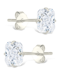 Sterling Silver Radiant Cut Prong Set Stud Earrings