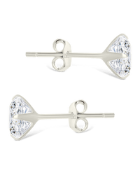 Sterling Silver Radiant Cut Prong Set Stud Earrings