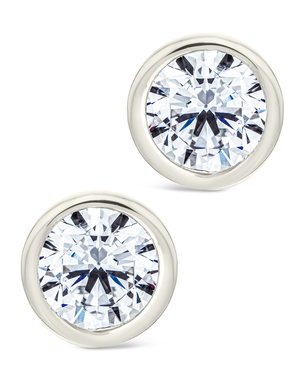 Sterling Silver Round Cut Bezel Set Stud Earrings
