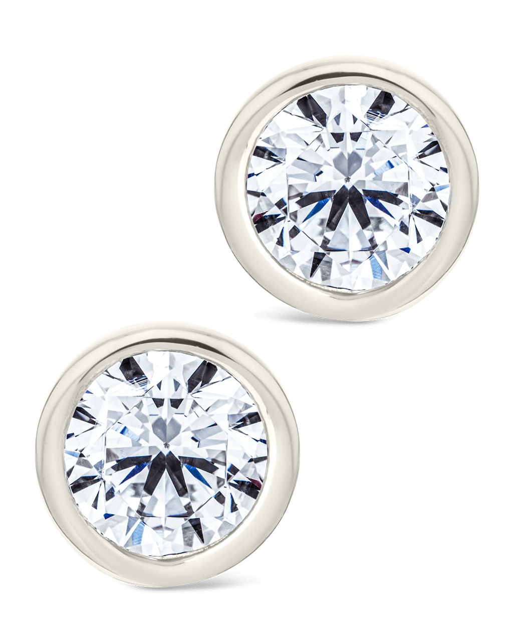 Sterling Silver Round Cut Bezel Set Stud Earrings - Sterling Forever