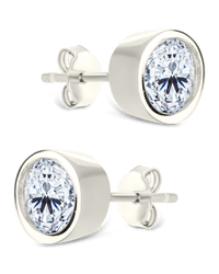 Sterling Silver Round Cut Bezel Set Stud Earrings - Sterling Forever