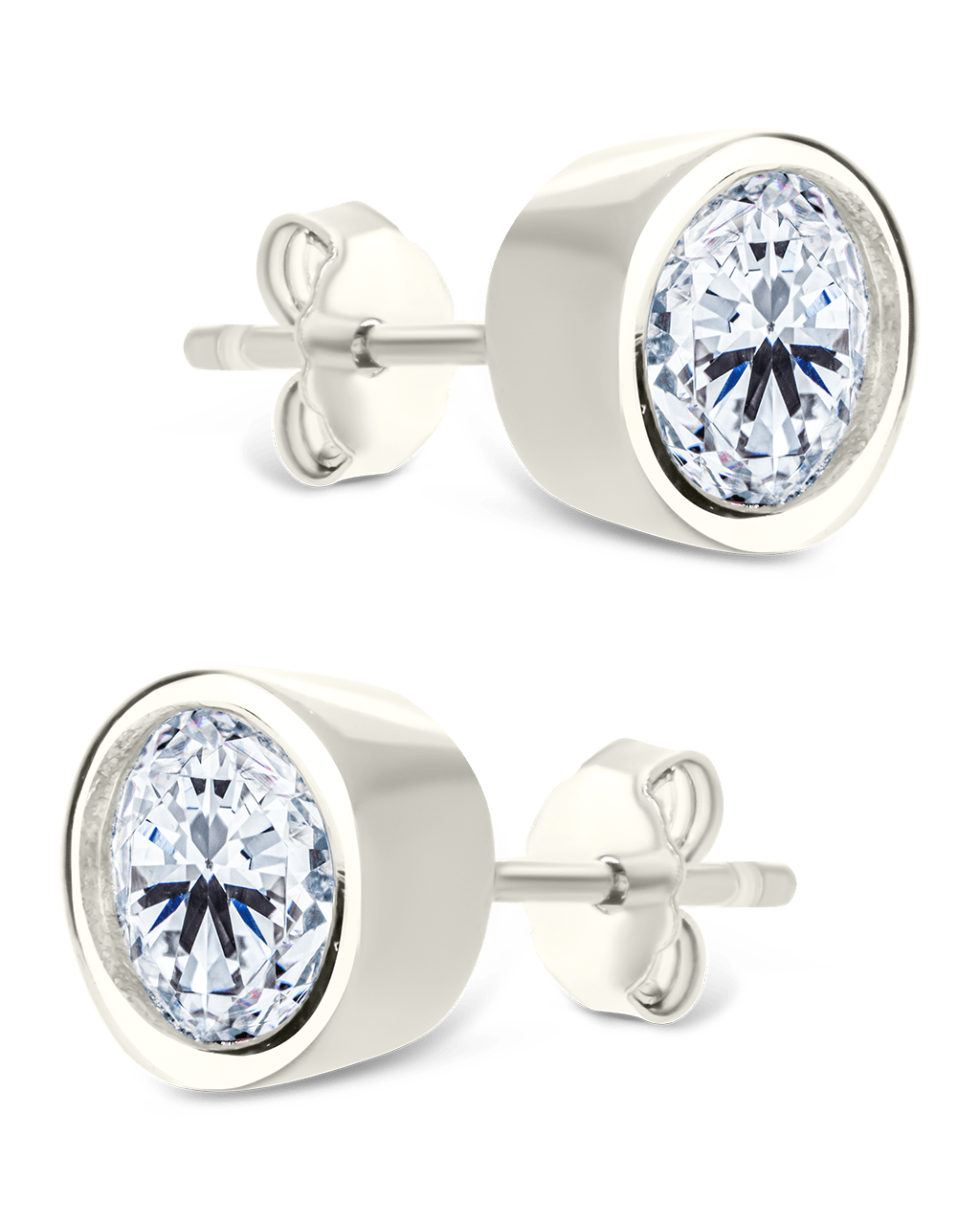 Sterling Silver Round Cut Bezel Set Stud Earrings - Sterling Forever