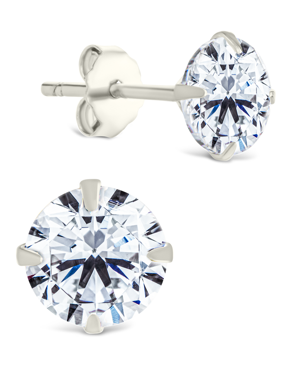Sterling Silver Round Cut Prong Set Stud Earrings