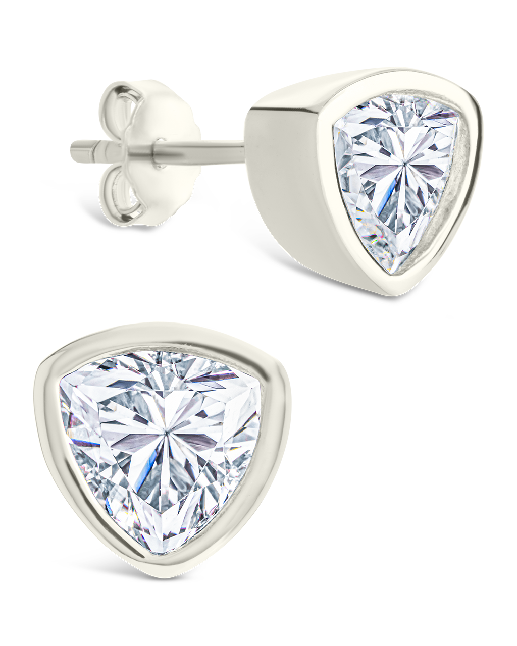 Sterling Silver Trillion Cut Bezel Set Stud Earrings