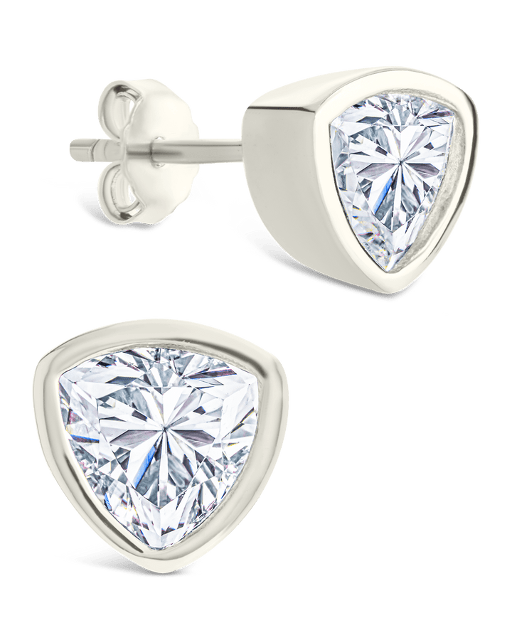 Sterling Silver Trillion Cut Bezel Set Stud Earrings