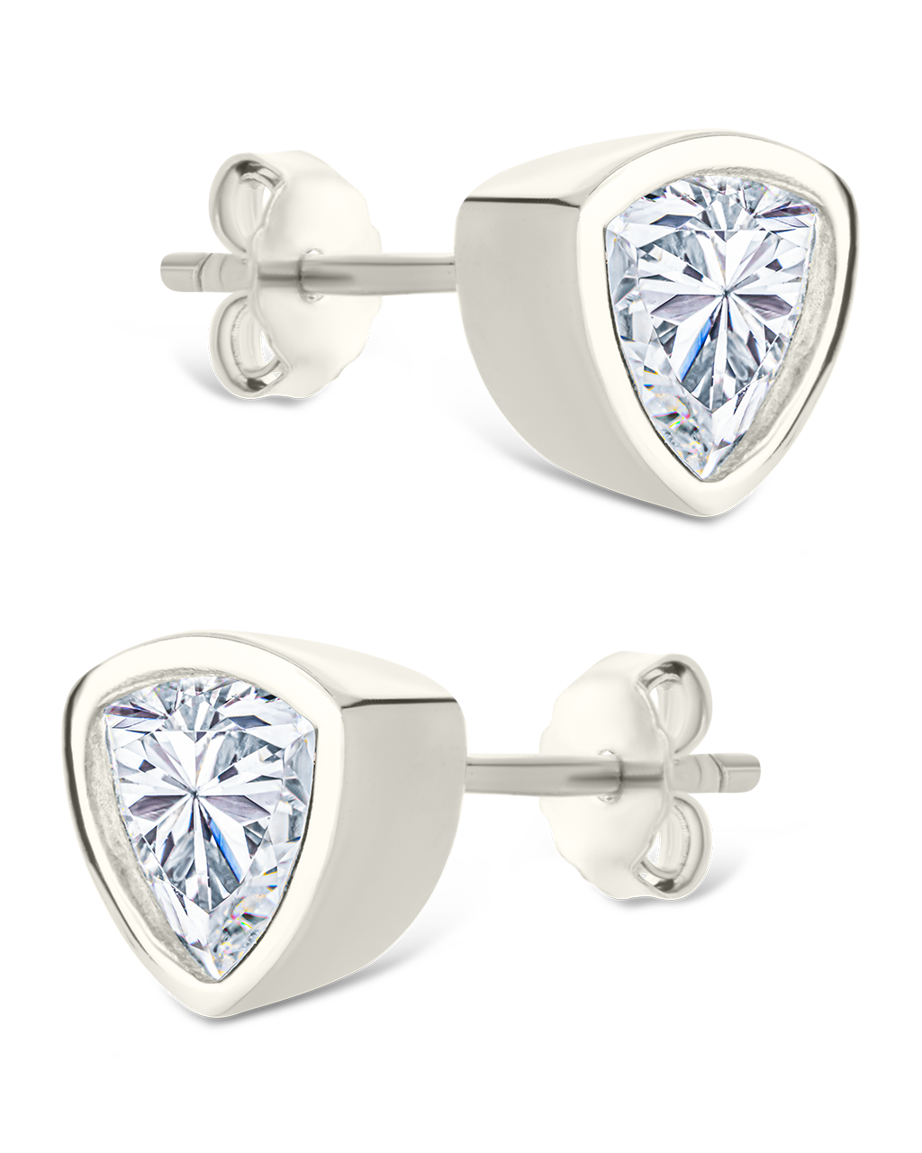 Sterling Silver Trillion Cut Bezel Set Stud Earrings