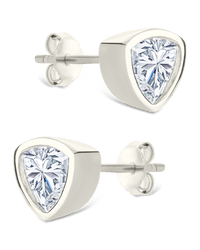 Sterling Silver Trillion Cut Bezel Set Stud Earrings - Sterling Forever