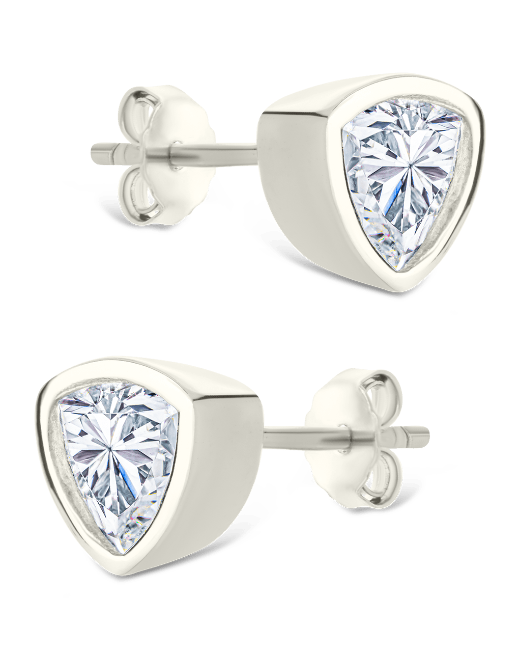 Sterling Silver Trillion Cut Bezel Set Stud Earrings - Sterling Forever