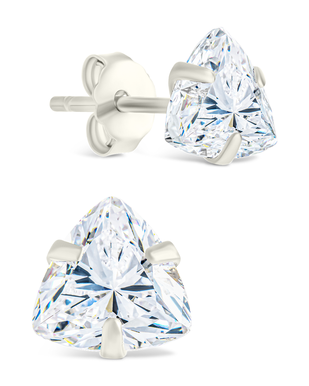 Sterling Silver Trillion Cut Prong Set Stud Earrings