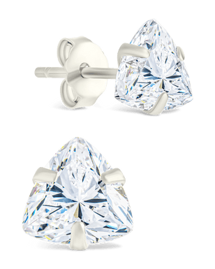 Sterling Silver Trillion Cut Prong Set Stud Earrings