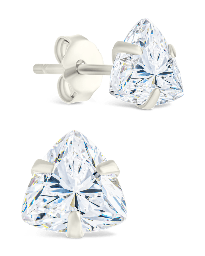 Sterling Silver Trillion Cut Prong Set Stud Earrings