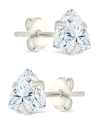 Sterling Silver Trillion Cut Prong Set Stud Earrings - Sterling Forever