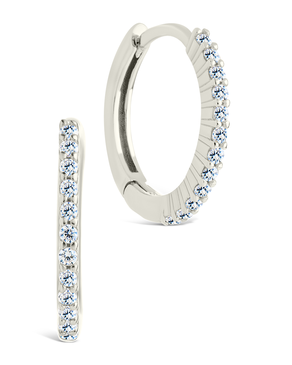 Sterling Silver Pave CZ Micro Hoops