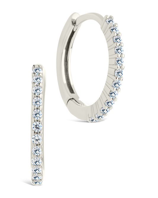 Sterling Silver Pave CZ Micro Hoops