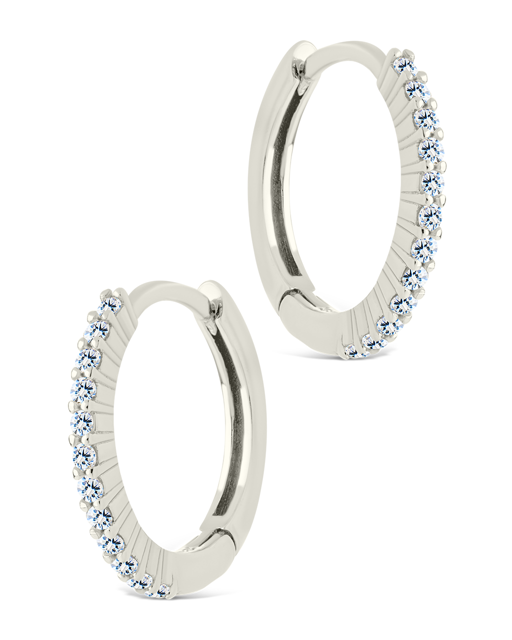 Sterling Silver Pave CZ Micro Hoops