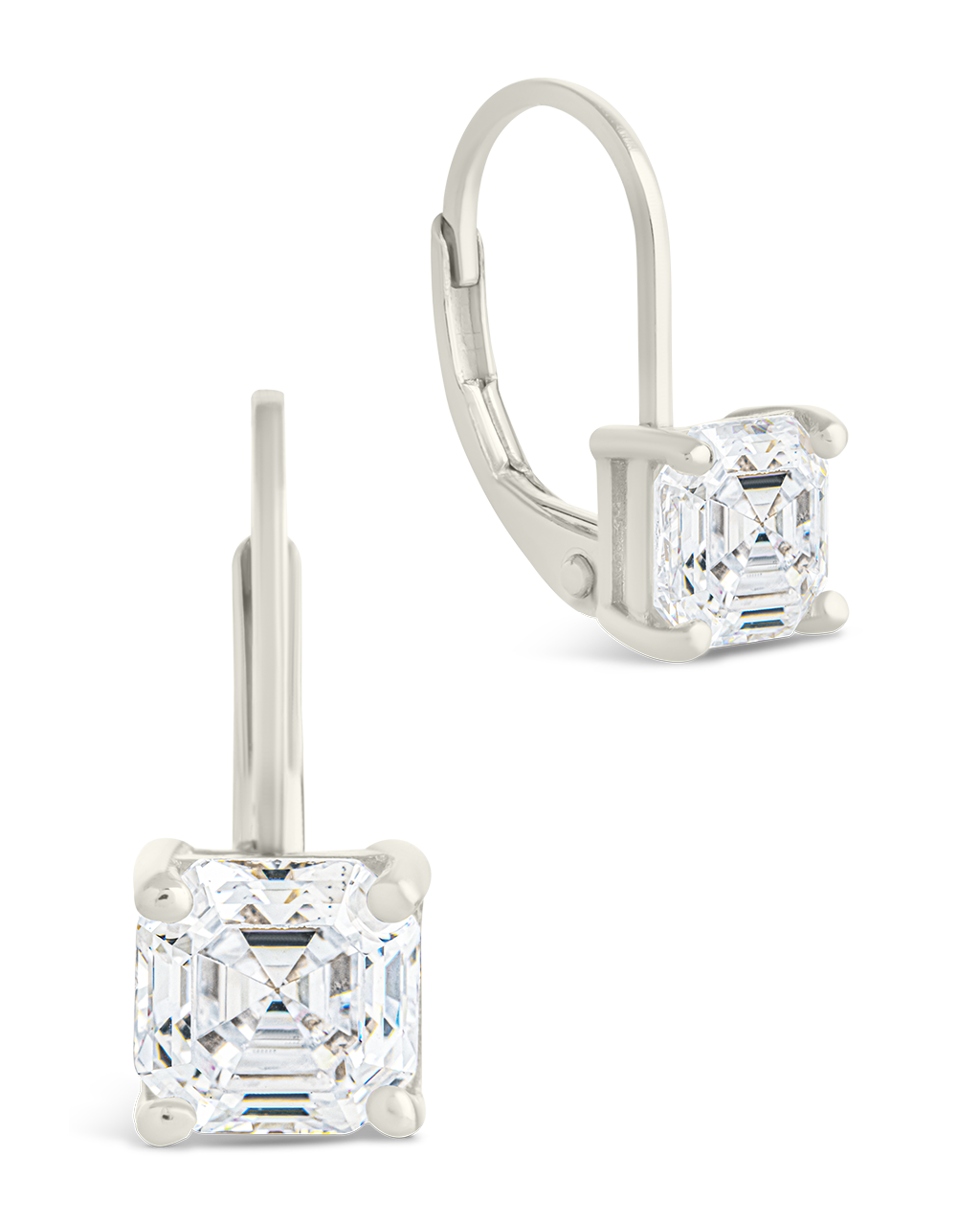 Sterling Silver Princess Cut French Clip Earrings