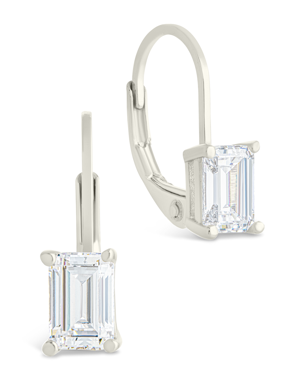 Sterling Silver Emerald Cut French Clip Earrings