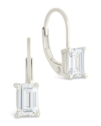 Sterling Silver Emerald Cut French Clip Earrings - Sterling Forever