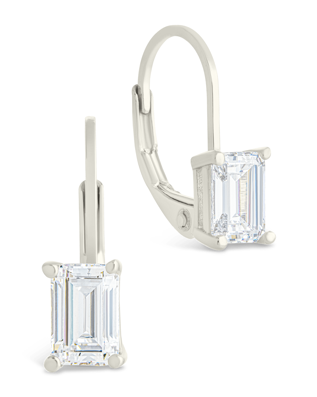 Sterling Silver Emerald Cut French Clip Earrings - Sterling Forever