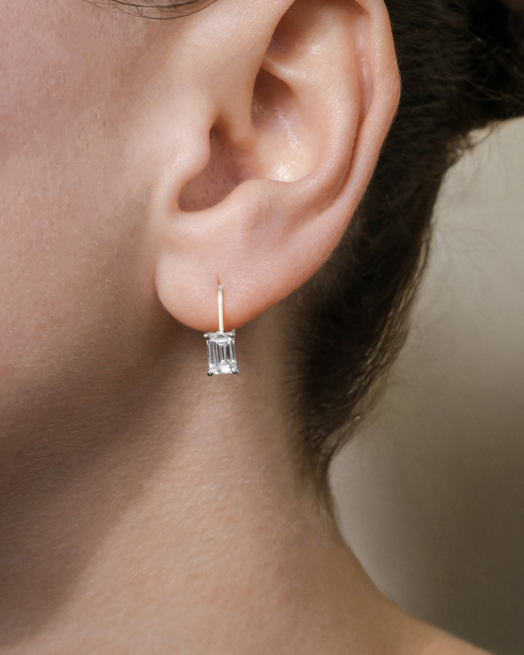 Sterling Silver Emerald Cut French Clip Earrings