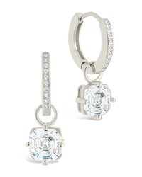Sterling Silver Augusta Asscher Cut CZ Dangle Micro Hoops - Sterling Forever