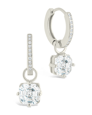Sterling Silver Augusta Asscher Cut CZ Dangle Micro Hoops