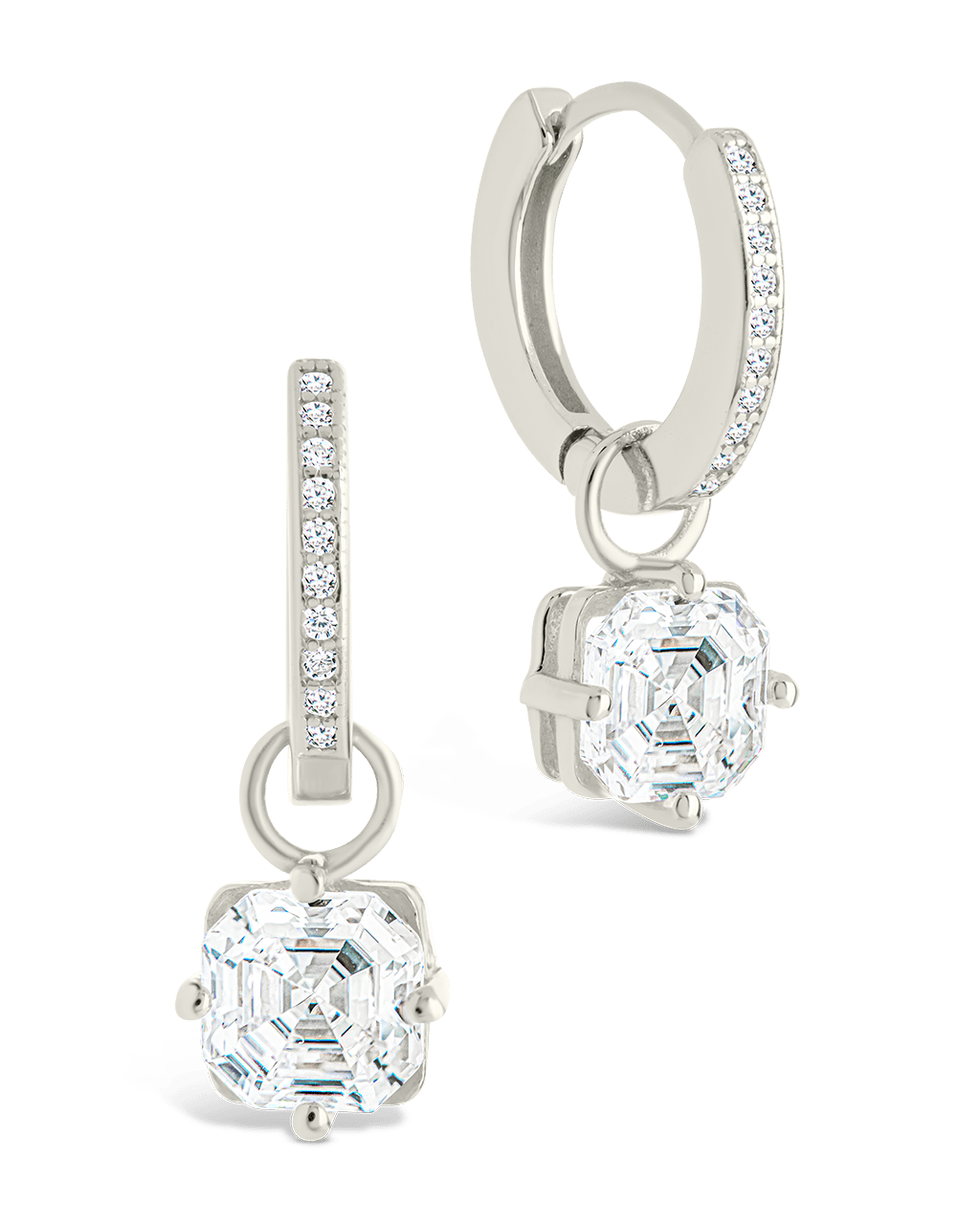 Sterling Silver Augusta Asscher Cut CZ Dangle Micro Hoops - Sterling Forever