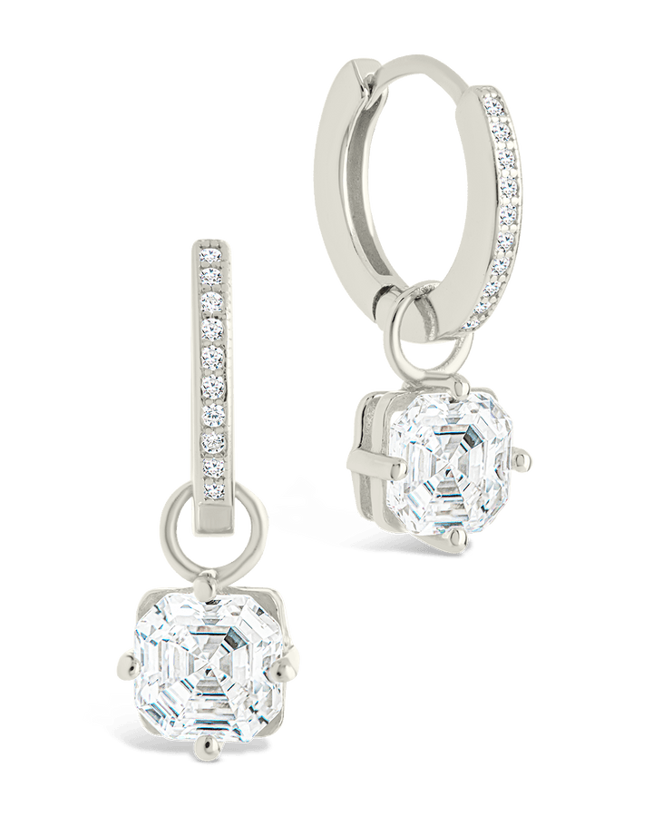 Sterling Silver Augusta Asscher Cut CZ Dangle Micro Hoops