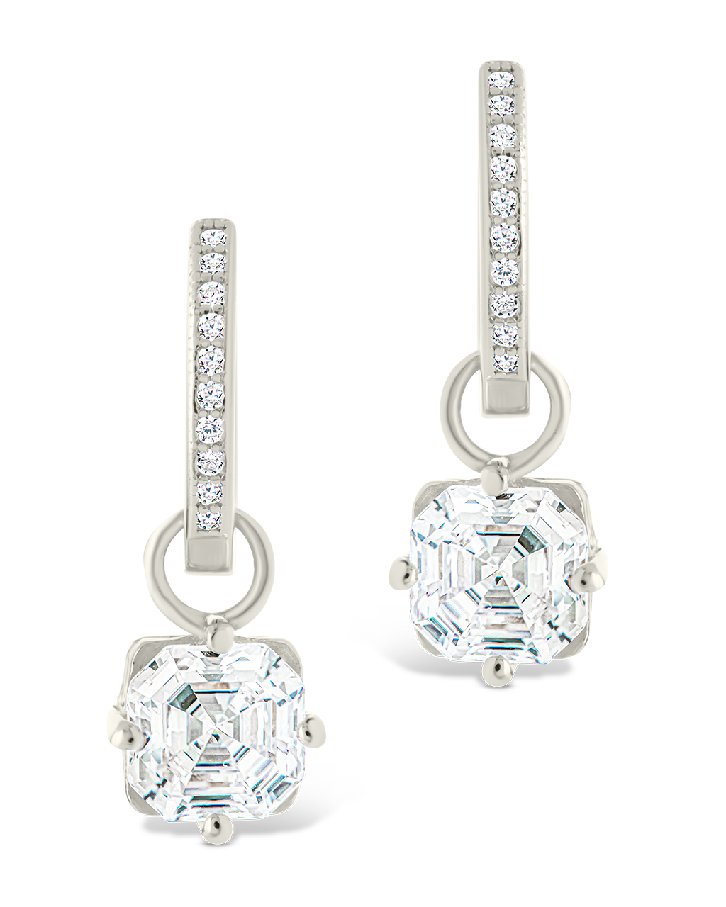 Sterling Silver Augusta Asscher Cut CZ Dangle Micro Hoops