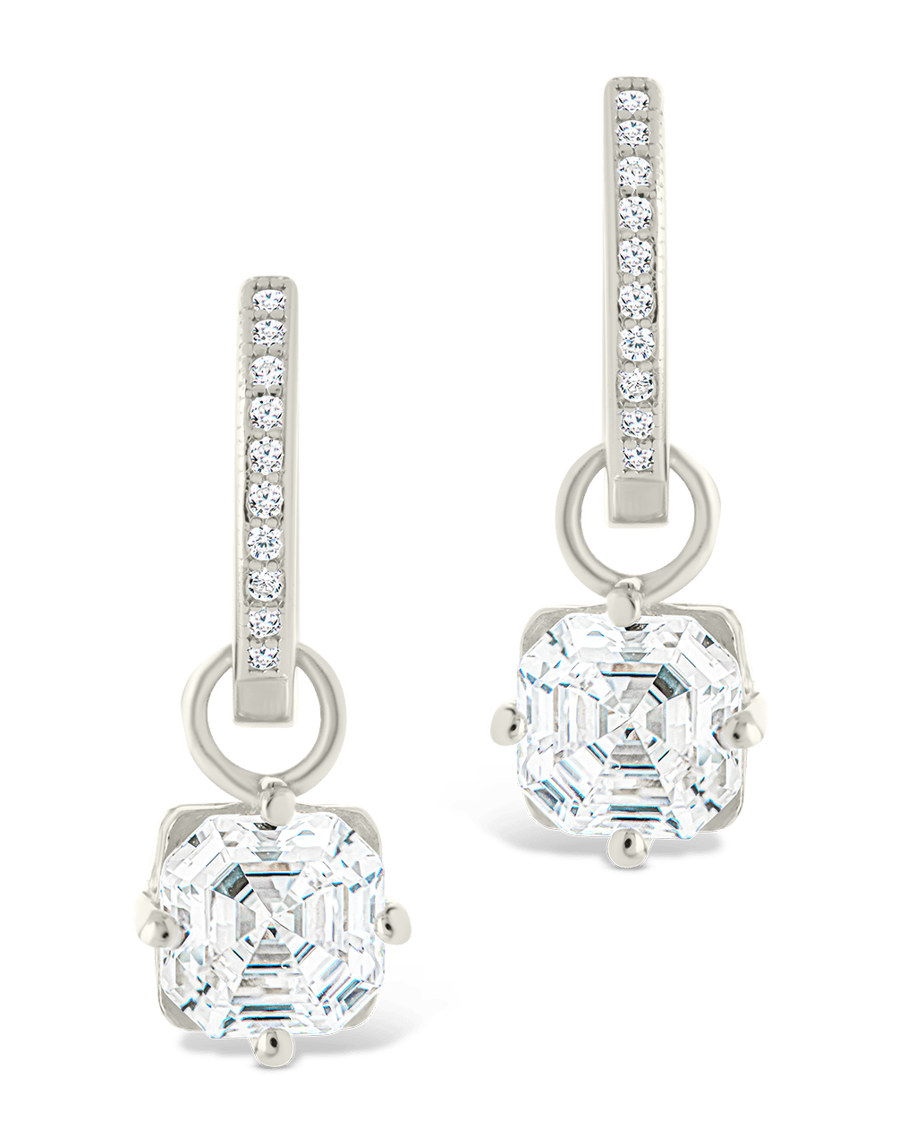 Sterling Silver Augusta Asscher Cut CZ Dangle Micro Hoops - Sterling Forever