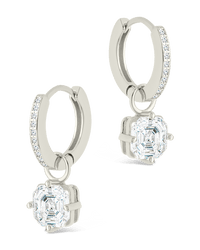 Sterling Silver Augusta Asscher Cut CZ Dangle Micro Hoops - Sterling Forever