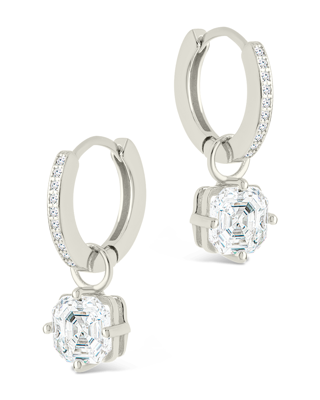 Sterling Silver Augusta Asscher Cut CZ Dangle Micro Hoops - Sterling Forever