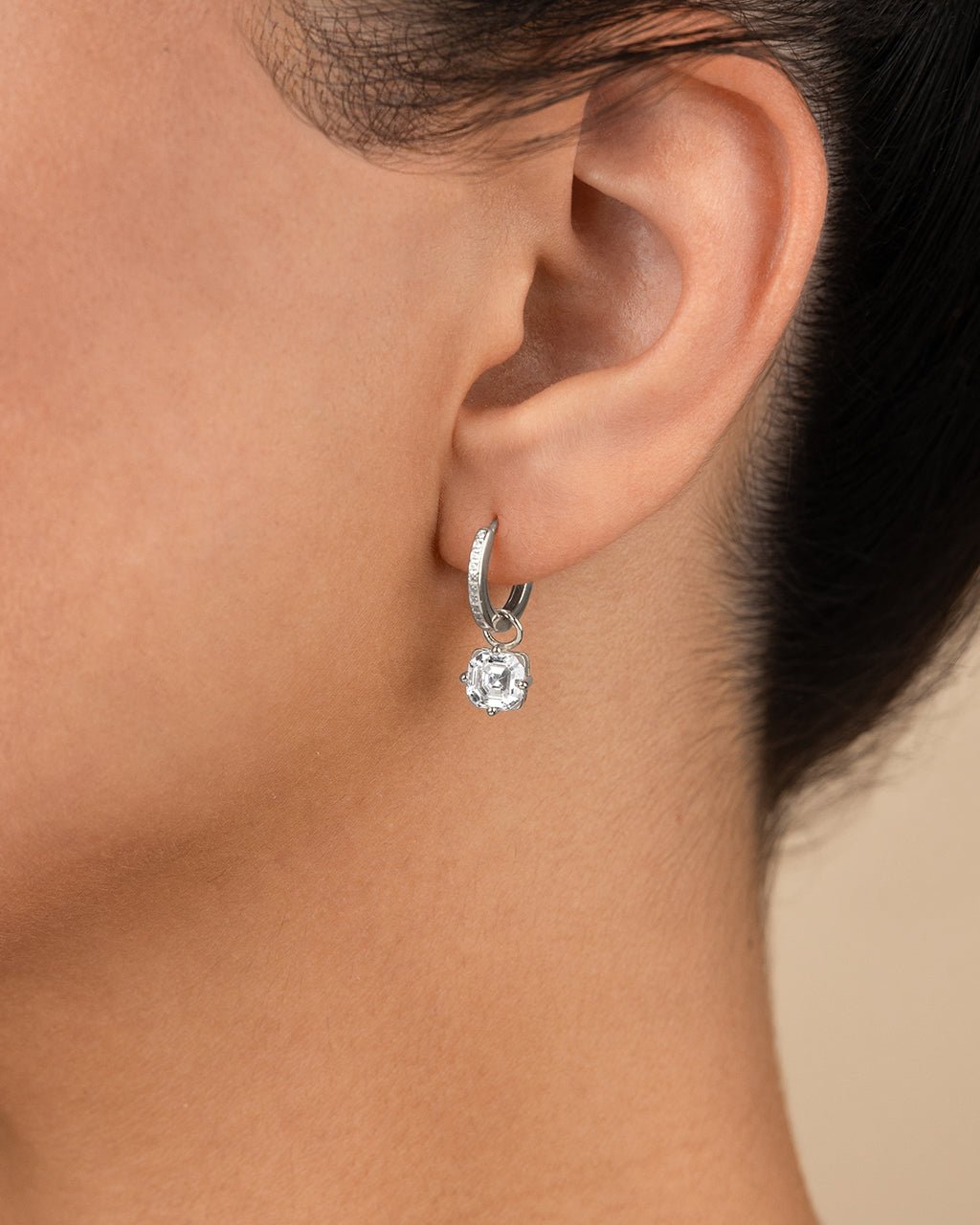 Sterling Silver Augusta Asscher Cut CZ Dangle Micro Hoops - Sterling Forever