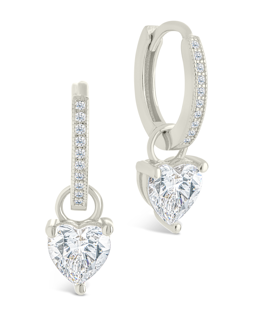 Sterling Silver Eugenia Heart Cut CZ Dangle Micro Hoops